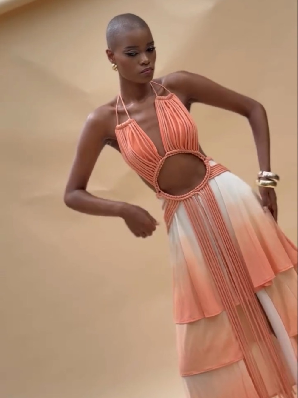 Ombre Peach Halter Cutout Maxi Dress